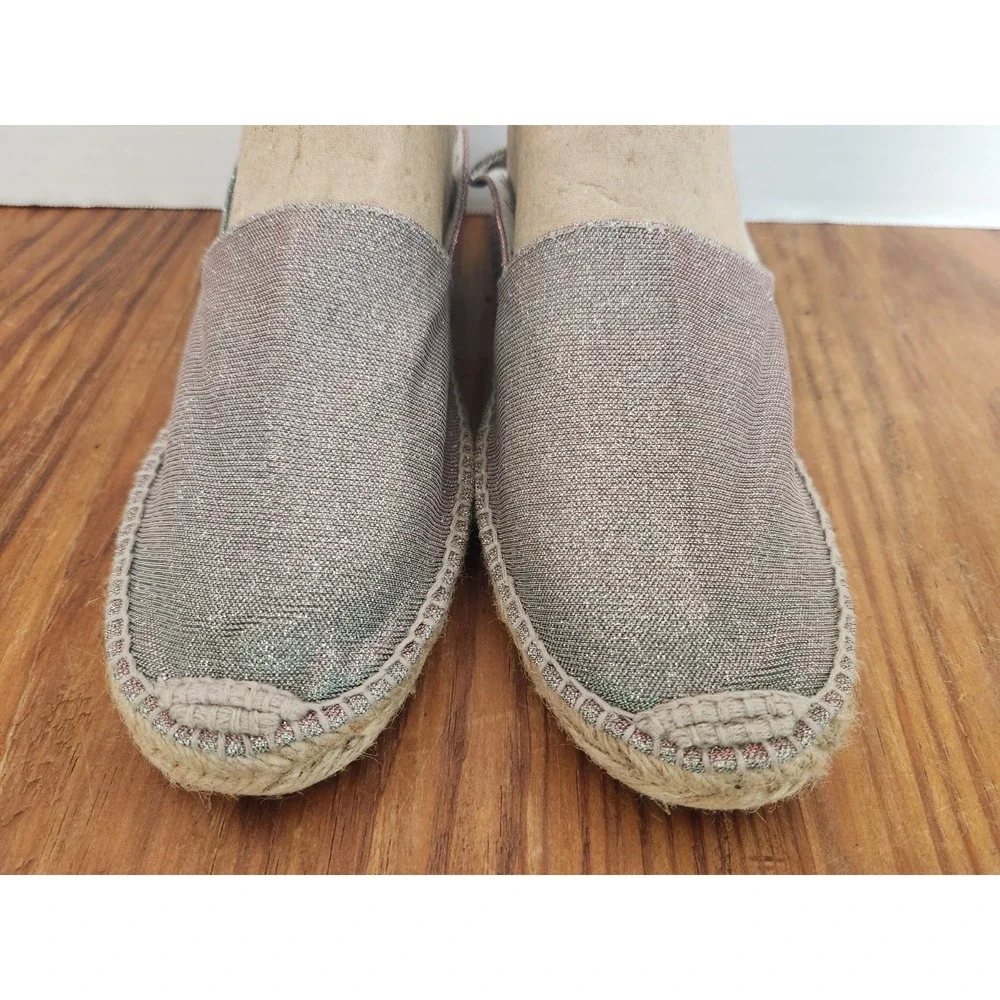 Cousu Main Hand Made Espadrille Sparkle Fabric Flat Shoes Size 40 9 Beach Cruise